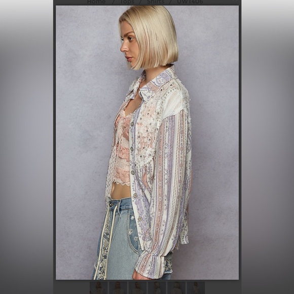 POL. 💜 Paisley Lace Button-Up Shirt with Embellishments - Picture 3 of 7